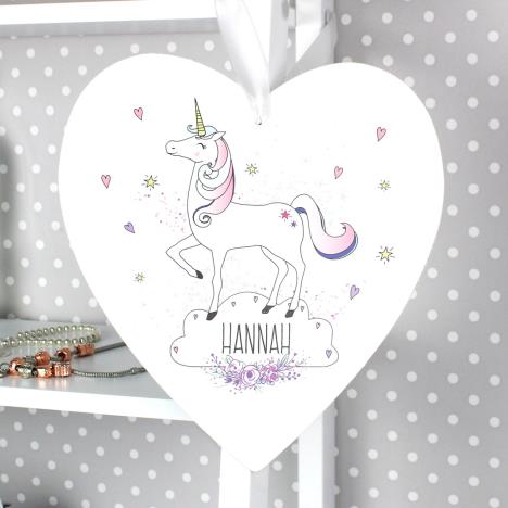 Personalised Unicorn Large Wooden Heart Decoration Extra Image 1